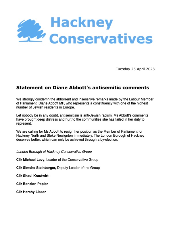 Statement on Diane Abbott's antisemitic comments