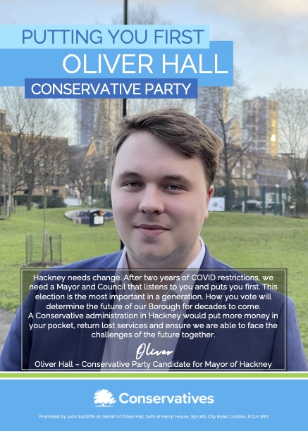 Oliver Hall, Conservative candidate for Hackney